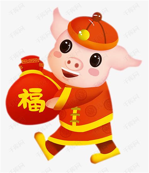 拿着福字的新年福猪卡通免抠图素材图片免费下载_高清png_千库网(图片编号11399710)
