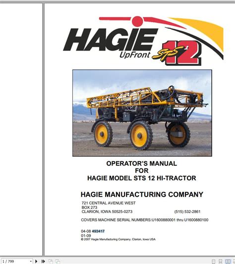 Hagie Hi-Tractor STS 12 Sprayer Operator