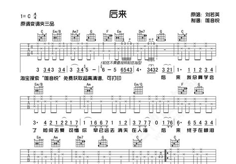 后来吉他谱_刘若英_C调原版带前奏间奏_吉他弹唱六线谱 - 酷琴谱