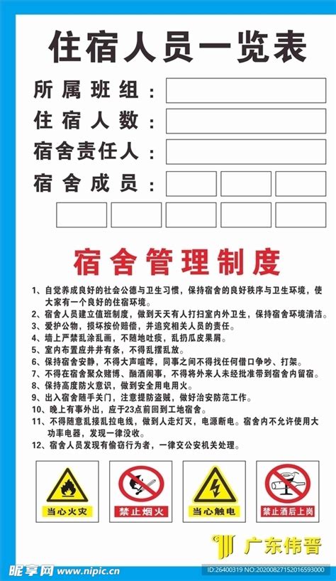 工地宿舍 住宿人员表 宿舍管理设计图__广告设计_广告设计_设计图库_昵图网nipic.com