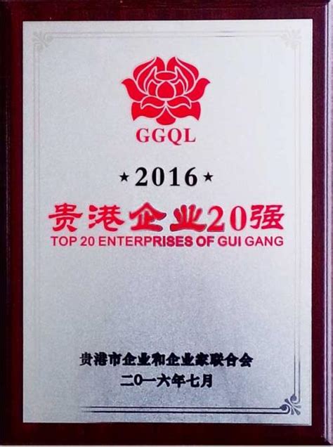 2016年荣获《贵港20强企业》-广西贵港甘化-广西甘化集团 | 官网