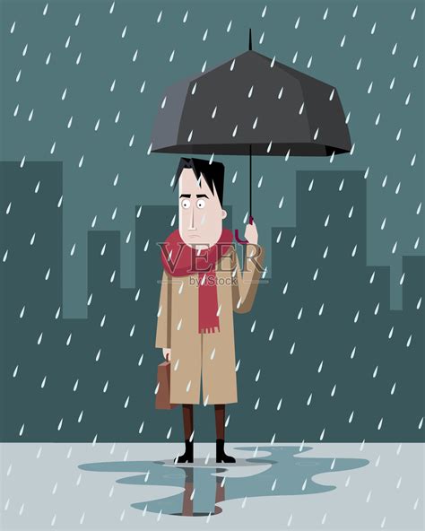 在雨中撑伞的人插画图片素材_ID:315753122-Veer图库