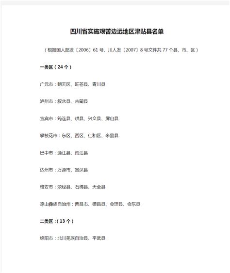 四川省实施艰苦边远地区津贴县名单 - 360文档中心