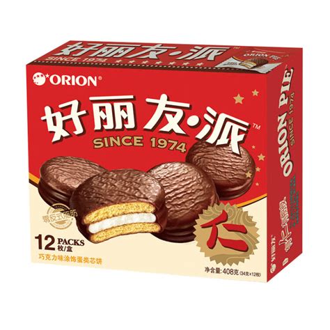 好丽友（orion）派营养早餐蛋糕点心零食巧克力派12枚 408g/盒-商品详情-光明菜管家