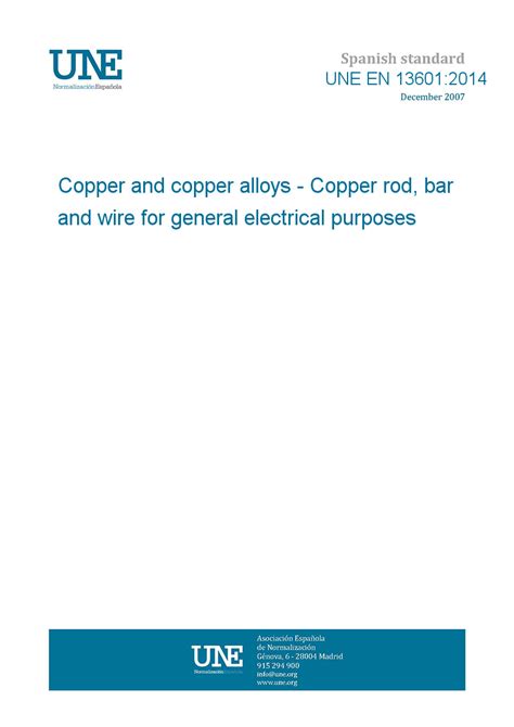 UNE EN 13601:2014 Copper and copper alloys - Copper rod, bar and wire ...