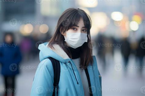 a woman wearing a face mask on a city street generative ai 29681081 ...