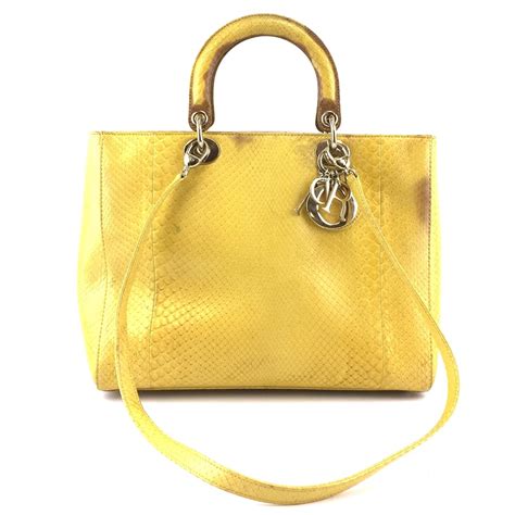 Dior Lady Tasche Gelbes Pythonleder-Leder ref.398181 - Joli Closet