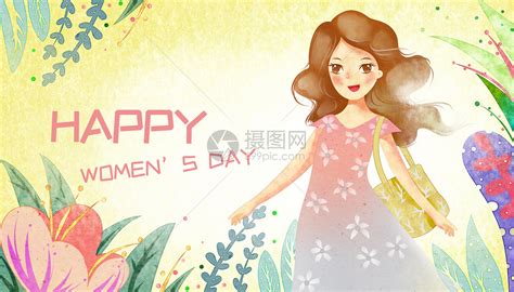 唯美三八妇女节女神节手绘插画图片-千库网