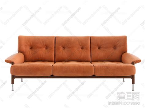 现代橙色三人沙发-软装图片_建E室内设计网!