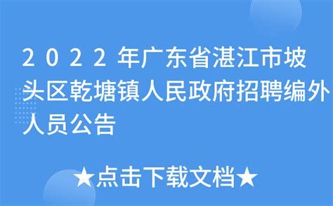 2022年广东省湛江市坡头区乾塘镇人民政府招聘编外人员公告