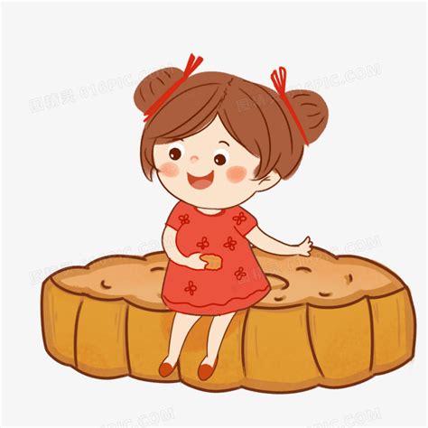 卡通手绘小女孩吃月饼创意素材图片免费下载_PNG素材_编号vn2ipgq6n_图精灵