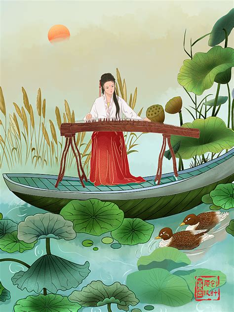 古筝女生头像手绘温柔