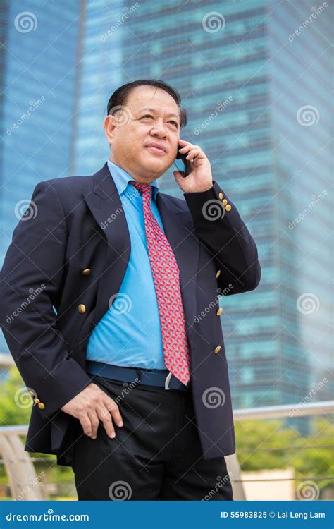 Senior Asian Businessman in Suit Using Smart Phone Stock Image - Image ...