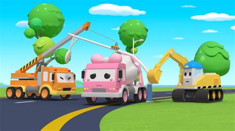工程车儿童乐园启蒙动画 大卡车、水泥搅拌车益智趣味动画维修公路