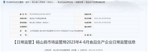 安徽省砀山县市场监管局2023年4-6月食品生产企业日常监管信息-中国质量新闻网