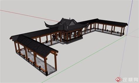 新中式亭子廊架景观小建筑新亚洲木结构廊亭(25)SU模型 中式古典亭SU模型