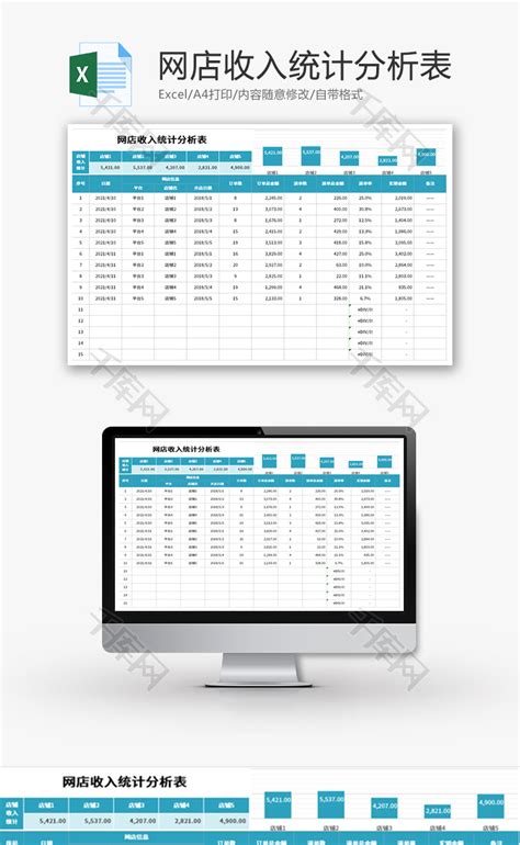 网店收入统计分析表Excel模板_千库网(excelID：144301)