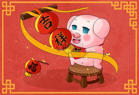 2019猪宝宝送财插画图片-千库网
