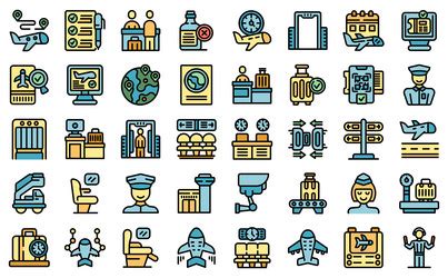 Ticket terminal icons set flat Royalty Free Vector Image