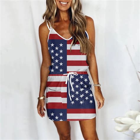 SELONE Patriotic Halter Tops American Flag Clothing Summer Casual Round ...