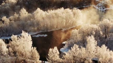 黑龙江黑河：航拍逊克雾凇 树木披羽衣打造极寒里童话世界