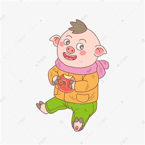 猪年手绘猪娃吃苹果素材图片免费下载-千库网