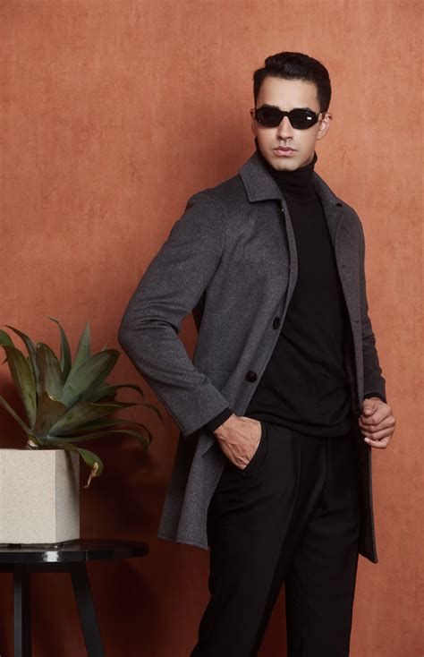 炭灰色100%羊毛贴兜大衣-男装定制 | 拉雅网，拉雅私定，拉雅私人定制，在线定制领导品牌