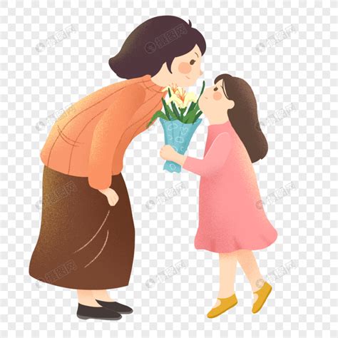 母亲节给母亲送花的女孩元素素材下载-正版素材401043884-摄图网