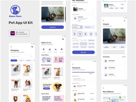 现代时尚的宠物领养购买交易app UI Kit设计模板免费下载 - 魔棒网