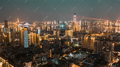 武汉建筑群夜景CBD大气航拍实拍图片摄影图高清摄影大图-千库网