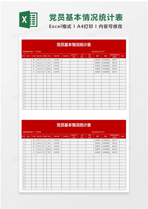 实用党员基本情况统计表Excel模板下载_熊猫办公