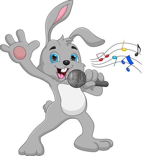 卡通兔子在白色背景唱歌插画图片素材_ID:422096932-Veer图库