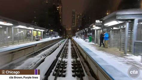 火车第一视角展望：【美国铁路】雪夜运行的CTA棕色线