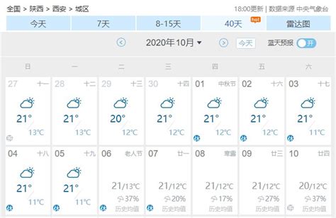 2020西安中秋节天气预报预测- 西安本地宝