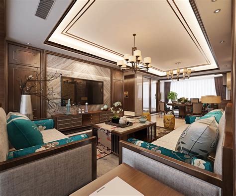 新中式家装，新中式客厅，新中式餐厅，客厅，餐厅_万邦高端设计-站酷ZCOOL