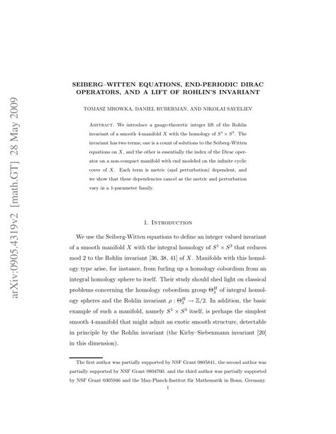 (PDF) Seiberg-Witten Equations, End-Periodic Dirac Operators, and a ...