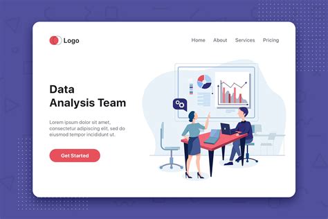 数据统计分析主题网站首页设计概念插画 Data Analysis Team flat concept for Landing page – 设计小咖