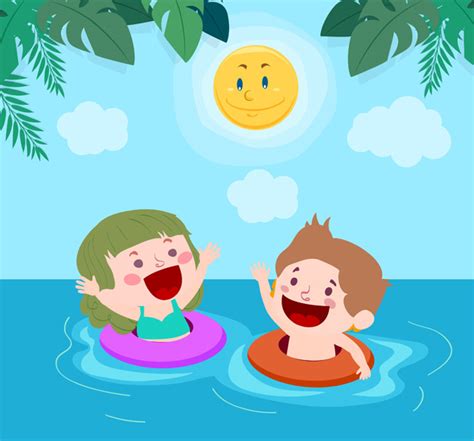 夏天在游泳池子里玩水的儿童形象设计素材_漫品狗_MG动画短片素材_flash源文件_动漫矢量图免费素材网