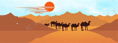 一带一路沙漠行走的骆驼海报背景图片免费下载-千库网