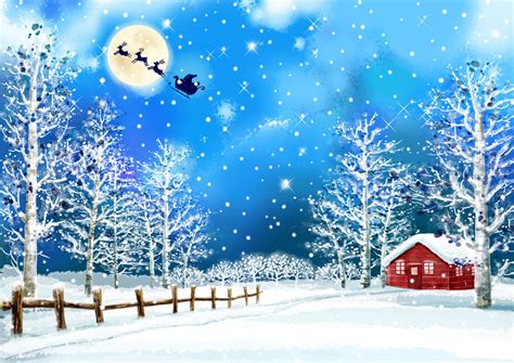 圣诞节圣诞树下雪摩天轮夜晚雪景星星景色插画图片-千库网