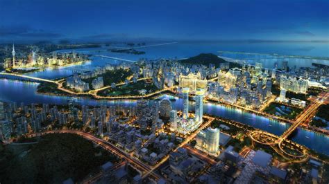 澳门半岛与珠海横琴岛建筑夜景,都市风光,建筑摄影,摄影素材,汇图网www.huitu.com