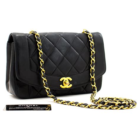 CHANEL Diana Flap Navy Chain Shoulder Bag Quilted Lambskin Navy blue ...