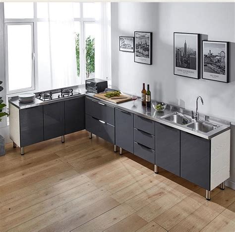 橱柜简易组装经济型厨房家用不锈钢台面灶台柜实木组合出租房厨柜-阿里巴巴