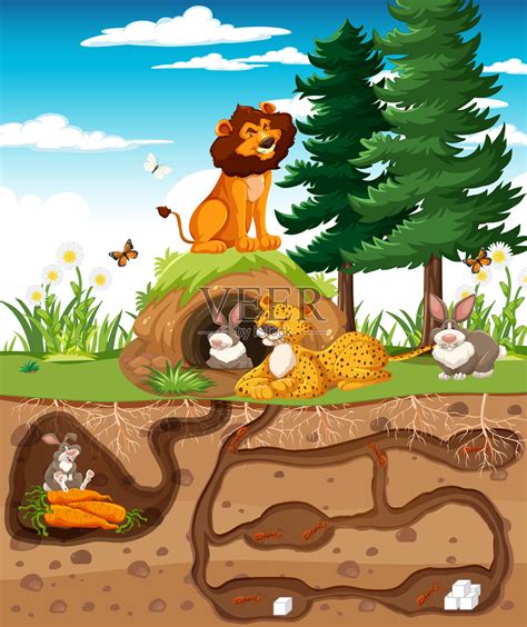 卡通风格的地下动物洞插画图片素材_ID:420004865-Veer图库