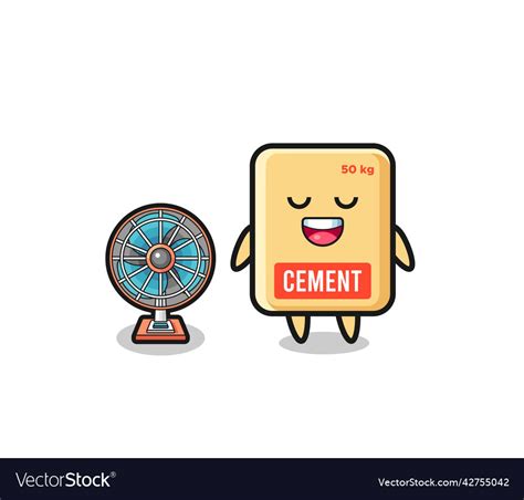 Cute cement sack is standing in front of the fan Vector Image