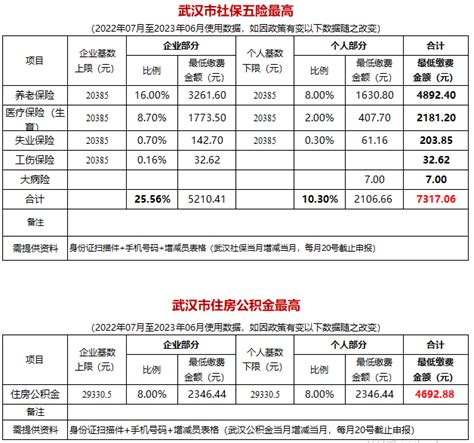 武汉市社保缴纳基数及比例（2022年7月-2023年1月） - 空间无限人力资源集团