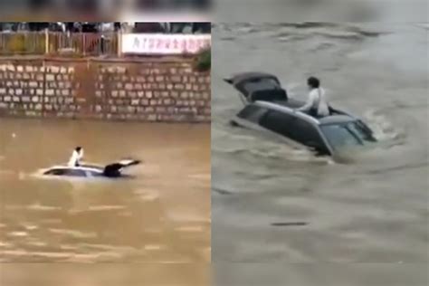 女子驾车坠河，漂流几公里后沉入水中，市民跳入激流施救：没办法 水太急了_激流_市民_办法