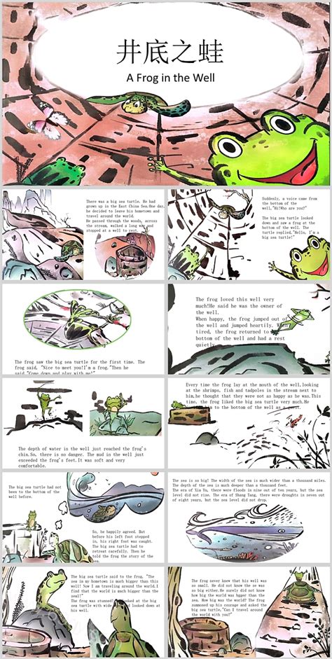 中国经典成语故事井底之蛙英文版PPT课件,PPT模板下载-巧圣网