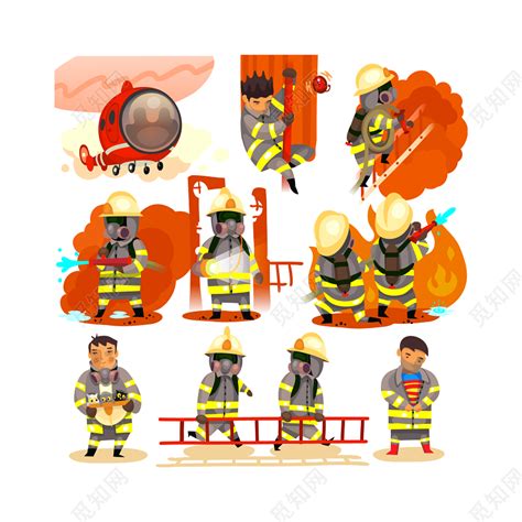 手绘卡通消防员救火场景元素图片免费下载_PNG素材_编号14nik6e63_图精灵