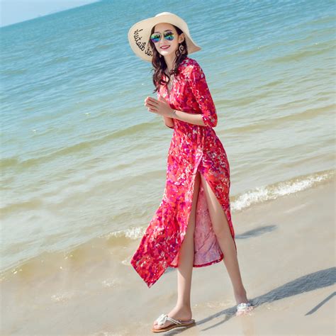 2020夏季新款海边度假沙滩裙气质短袖雪纺连衣裙显瘦小清新碎花裙-阿里巴巴